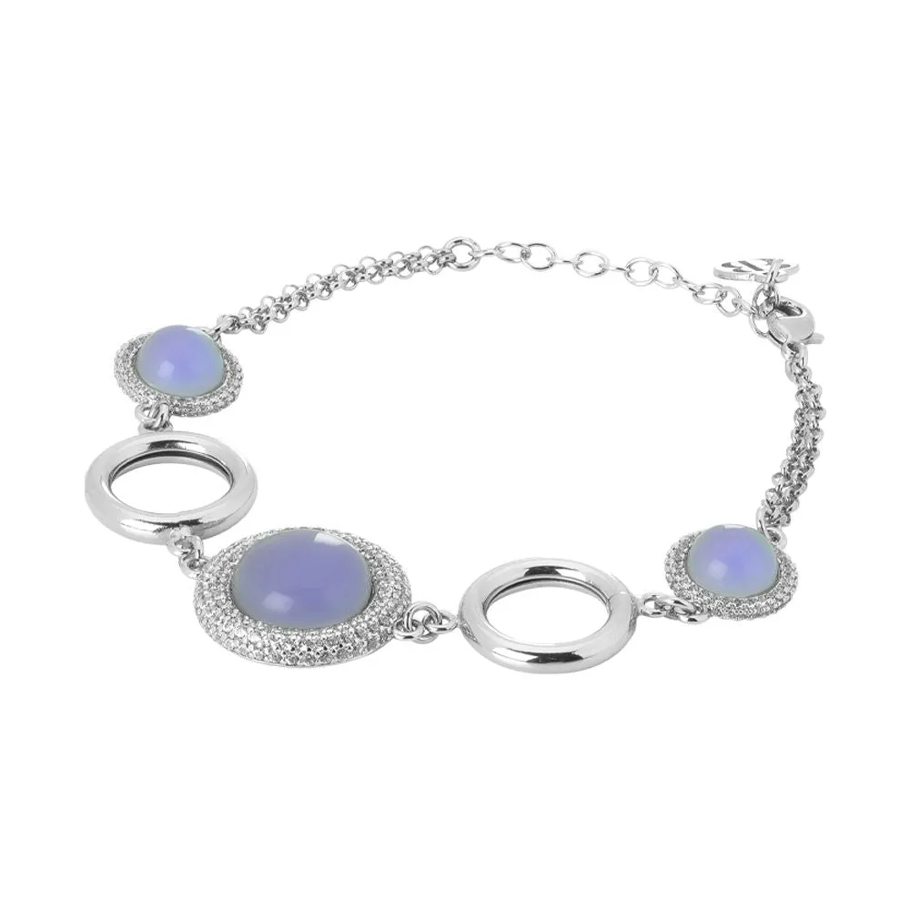 Bracciale con cabochon lavanda alternati a cerchietti rodiati