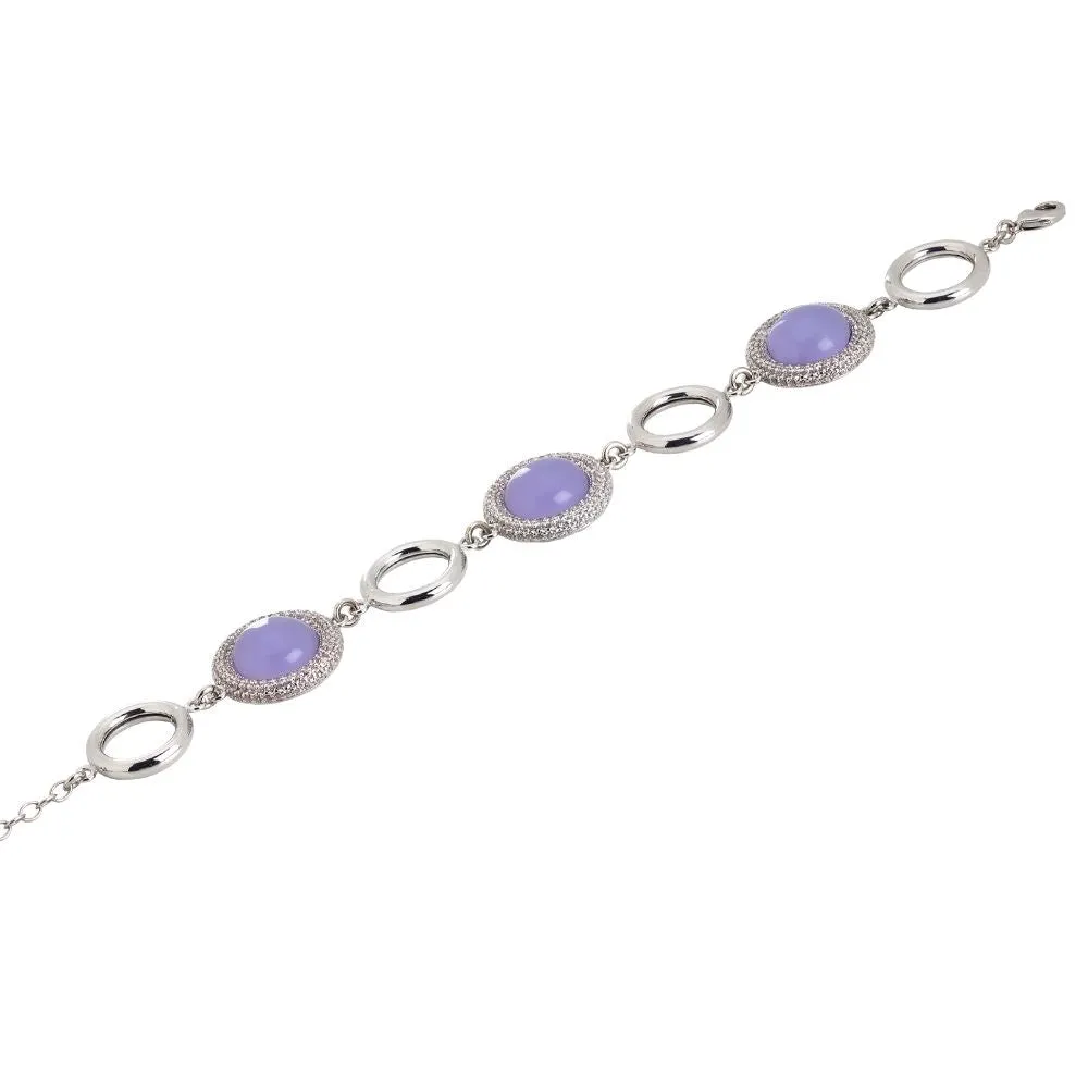 Bracciale modulare con cabochon lavanda e cerchietti rodiati