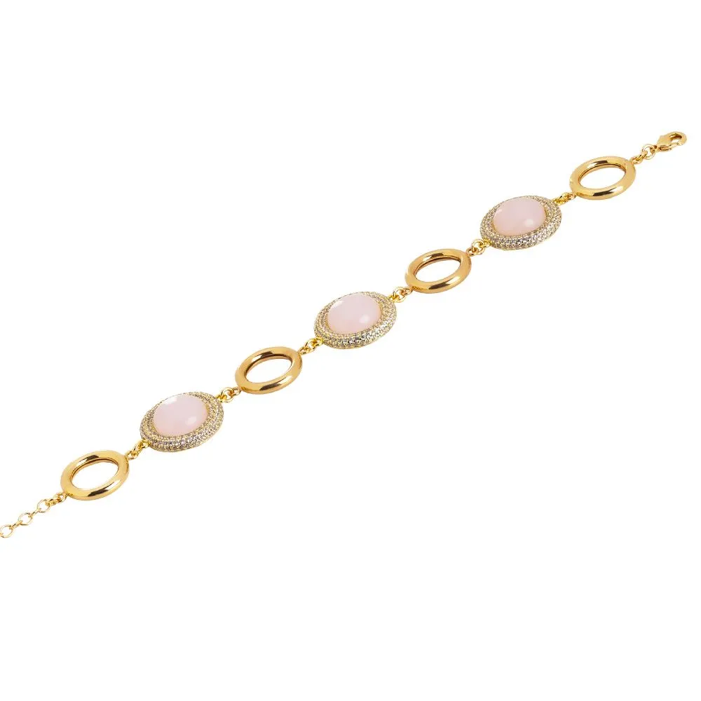 Bracciale modulare con cabochon rosa chiaro e cerchietti rodiati