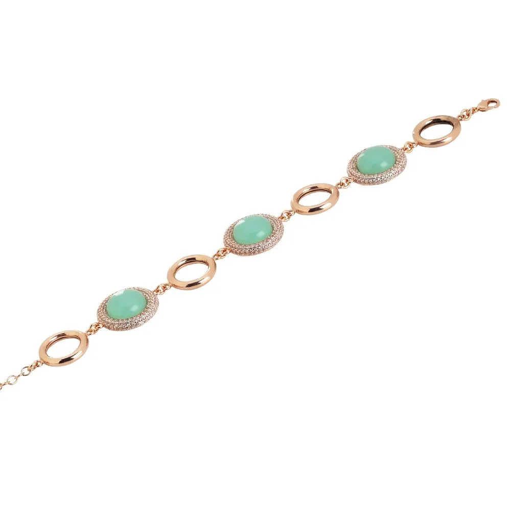 Bracciale modulare con cabochon verde acqua e cerchietti rodiati