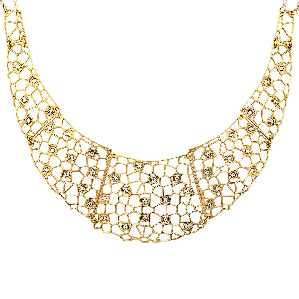 Collana dorata semirigida con trama a rete e Swarovski