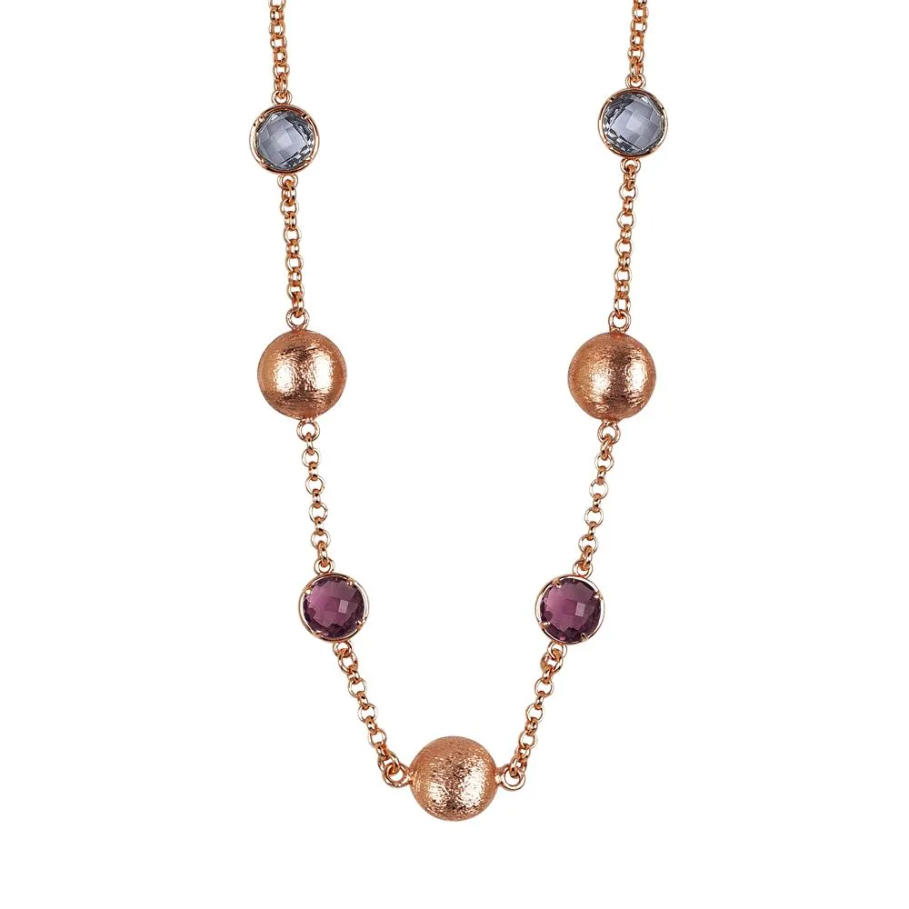 Collana con cristalli fumè ed ametista ed elementi graffiati