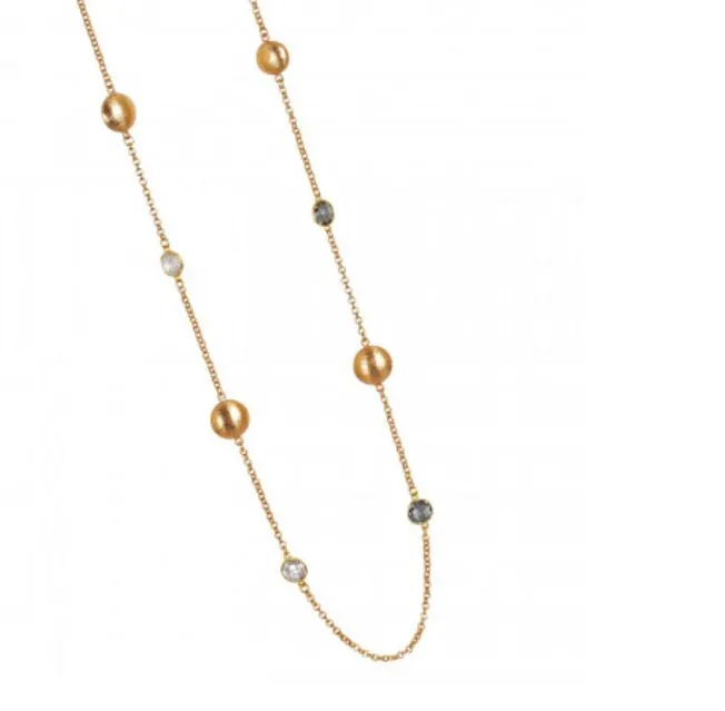 Collana lunga con cristalli crystal, fumè ed elementi graffiati