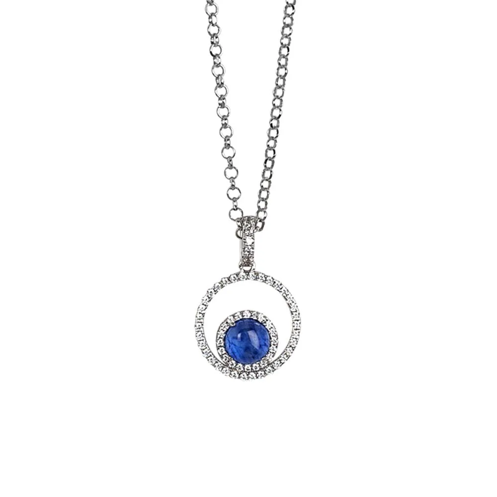 Collana con pendente di zirconi e cabochon blu rutilato