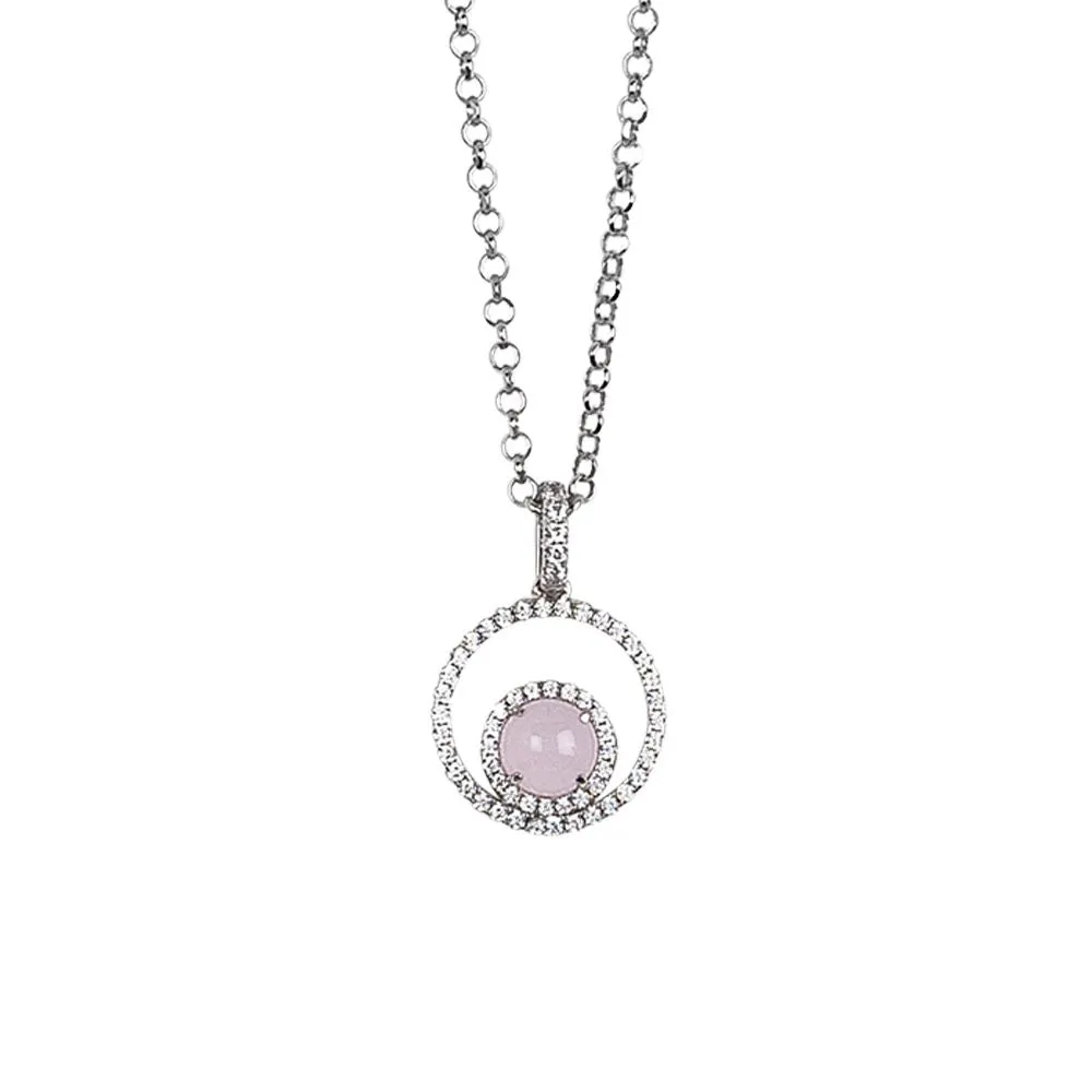 Collana con pendente di zirconi e cabochon rosa chiaro