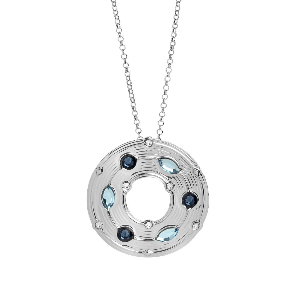 Collana con pendente circolare e Swarovski blu