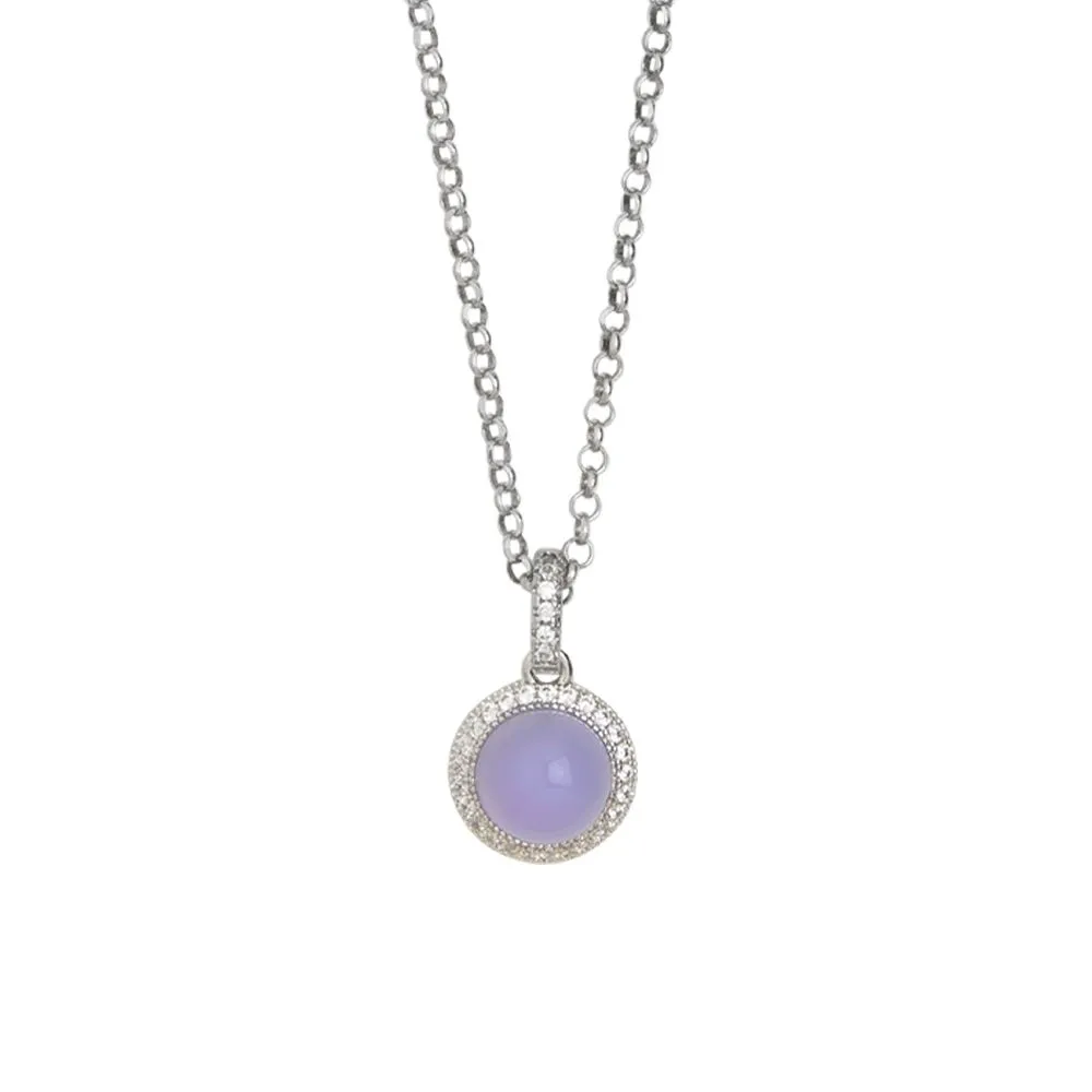 Collana con cabochon lavanda pendente e zirconi