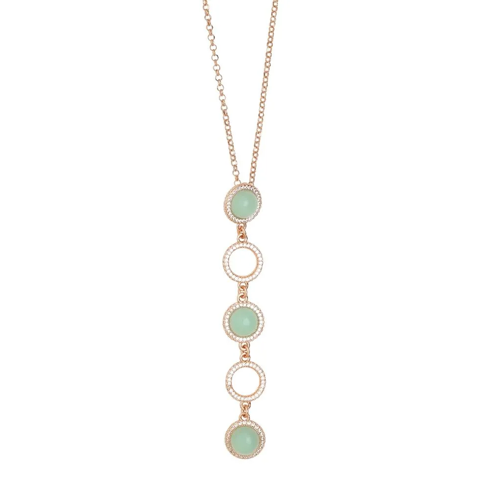 Collana con pendente di cabochon verde acqua e zirconi