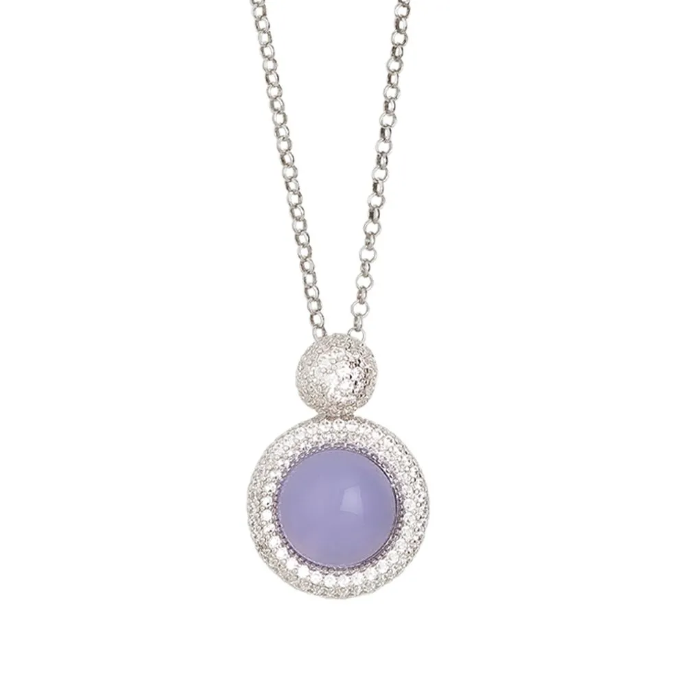 Collana con pendente cabochon lavanda e zirconi