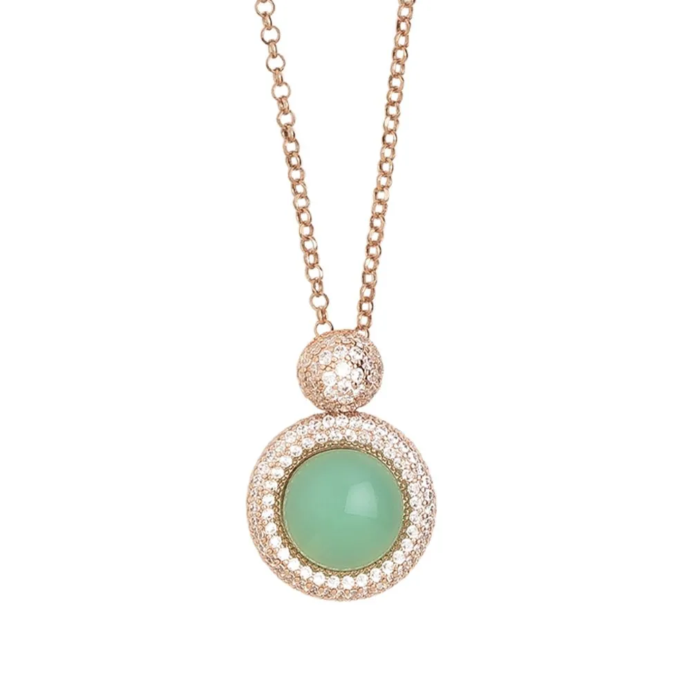 Collana con pendente cabochon verde acqua e zirconi