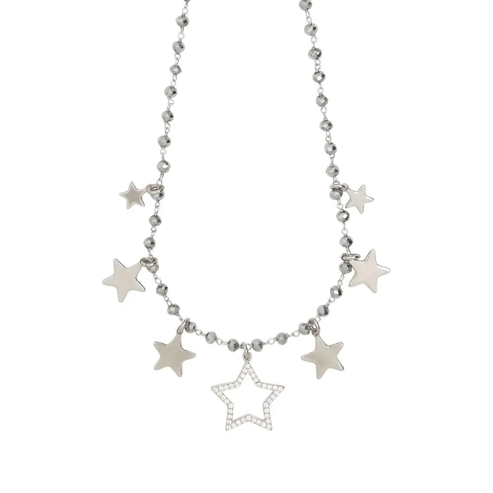 Collana rosario con cristalli silver e charms tema "stella"