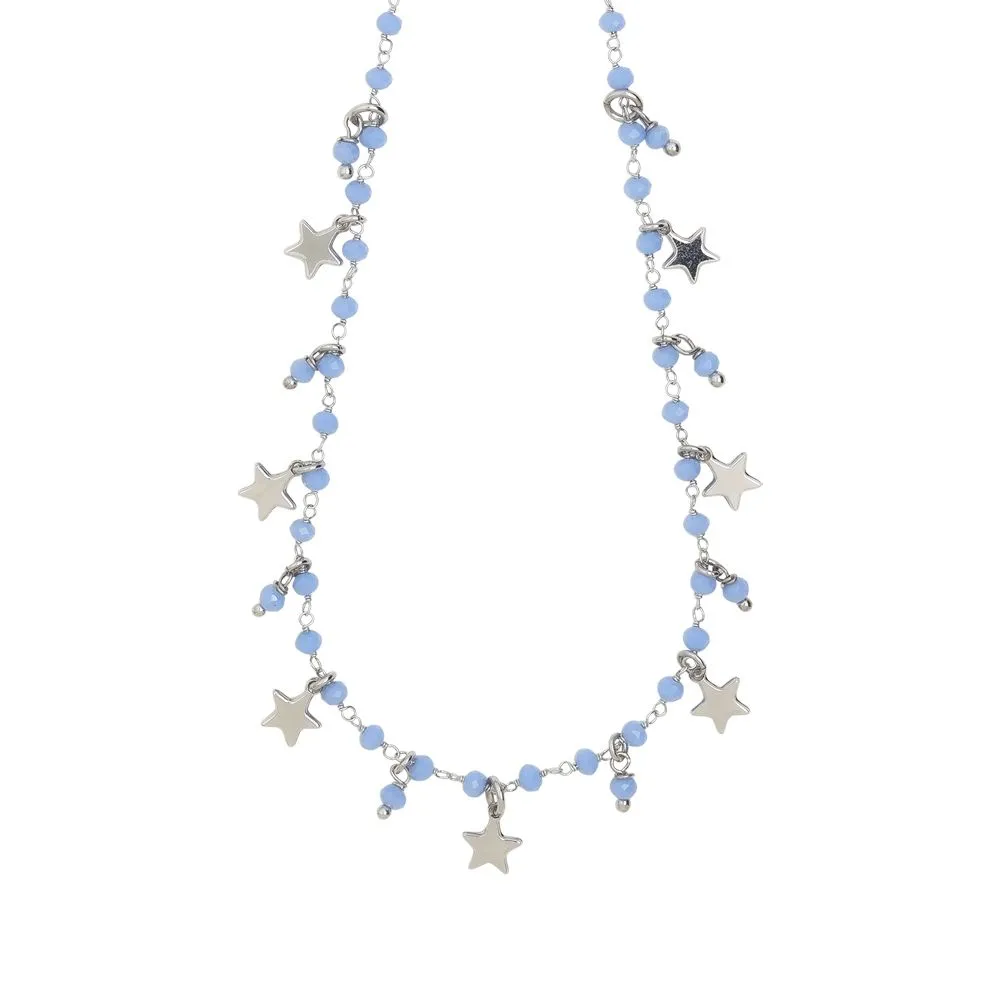 Collana rosario con cristalli azzurri e charms tema "stella"