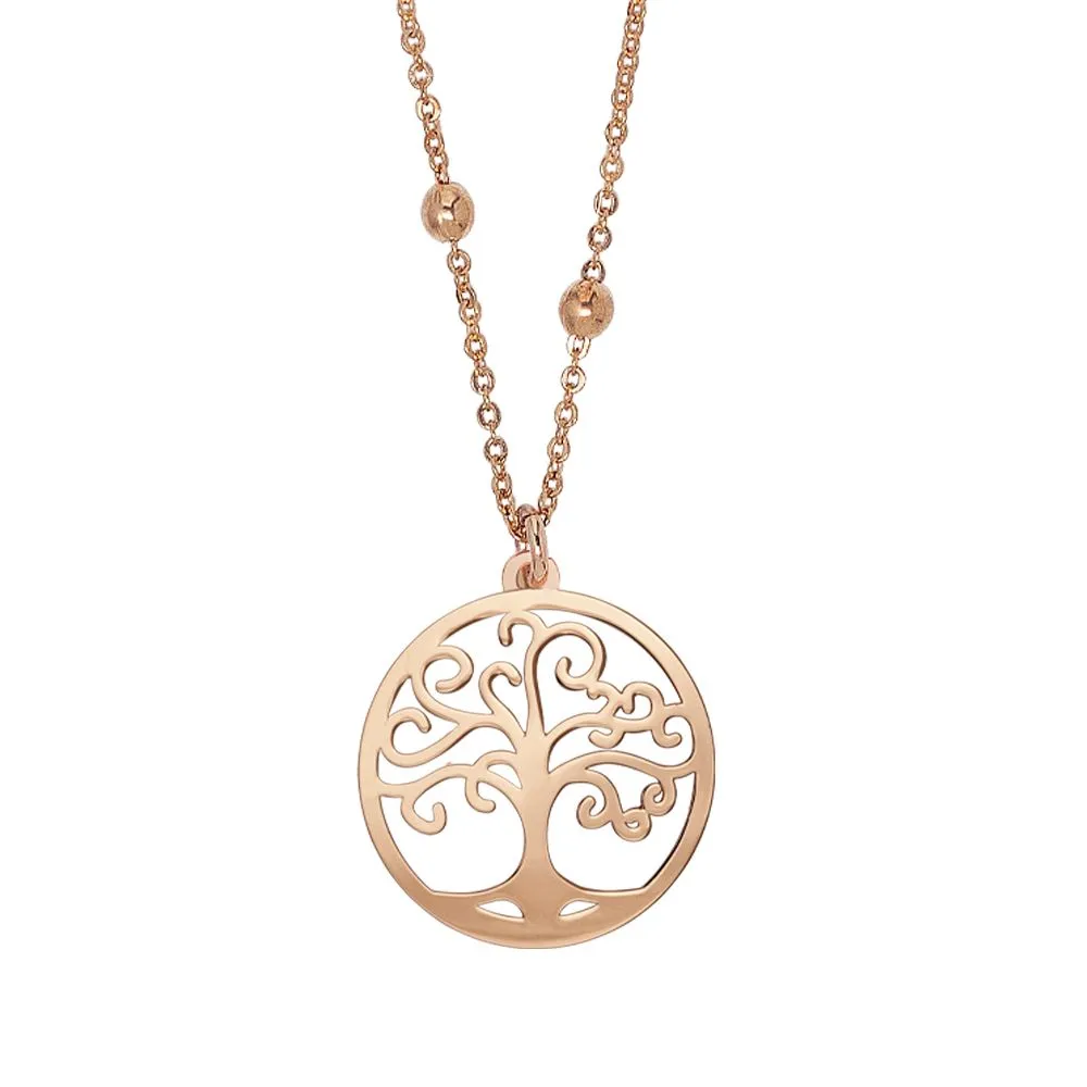 Collana rosata con ciondolo albero della vita