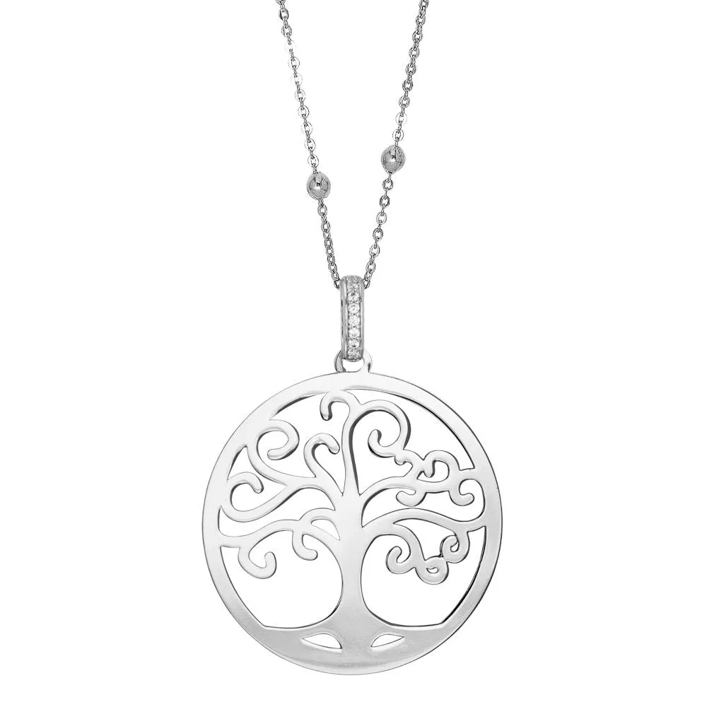 Collana rodiata con ciondolo albero della vita e zirconi