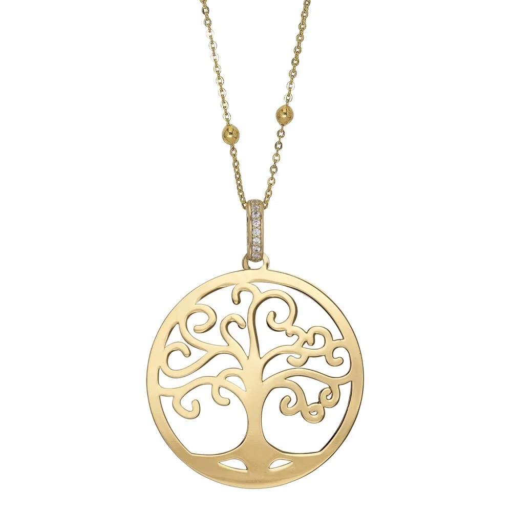 Collana dorata con ciondolo albero della vita e zirconi