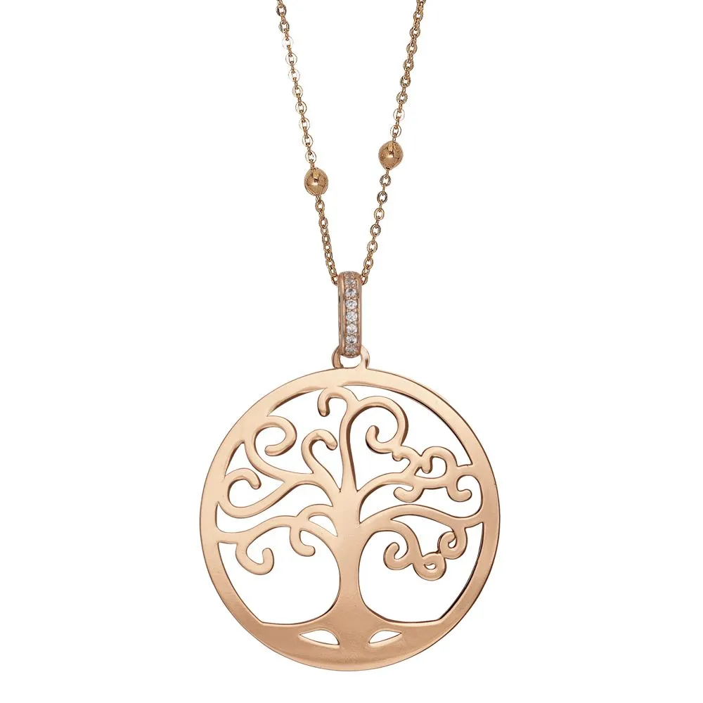 Collana rosata con ciondolo albero della vita e zirconi