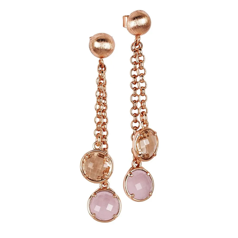 Orecchini a ciuffetto con cristalli peach e color quarzo rosa milk