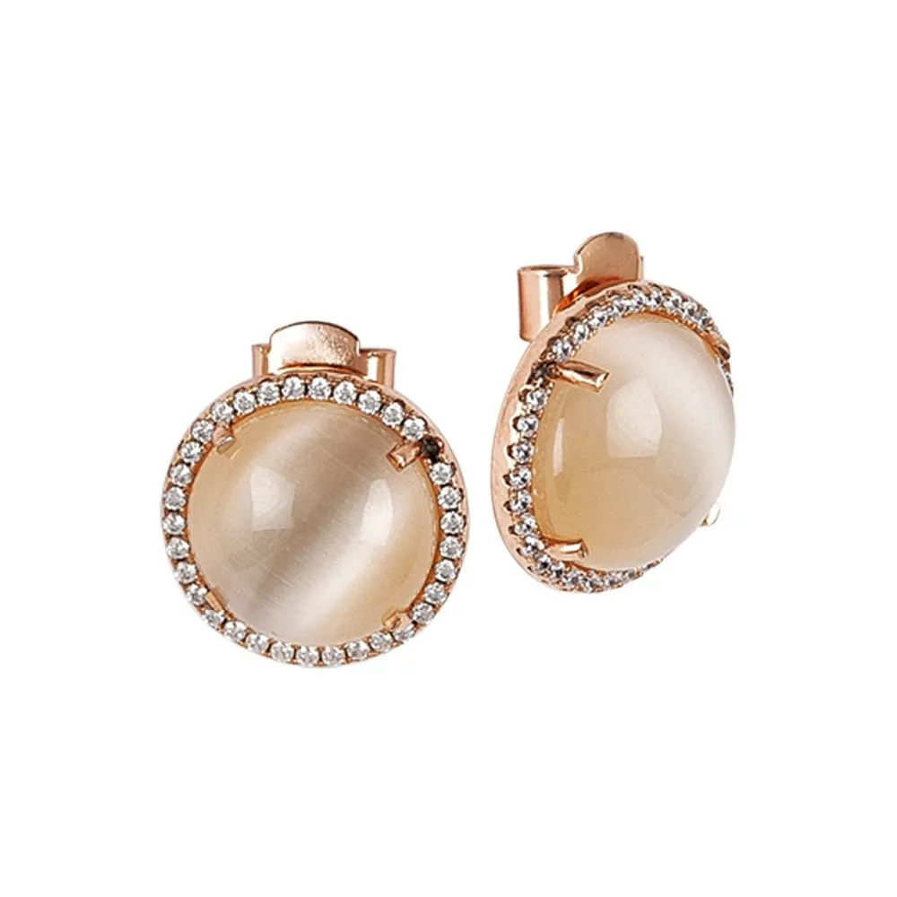 Orecchini a lobo con zirconi e cabochon beige