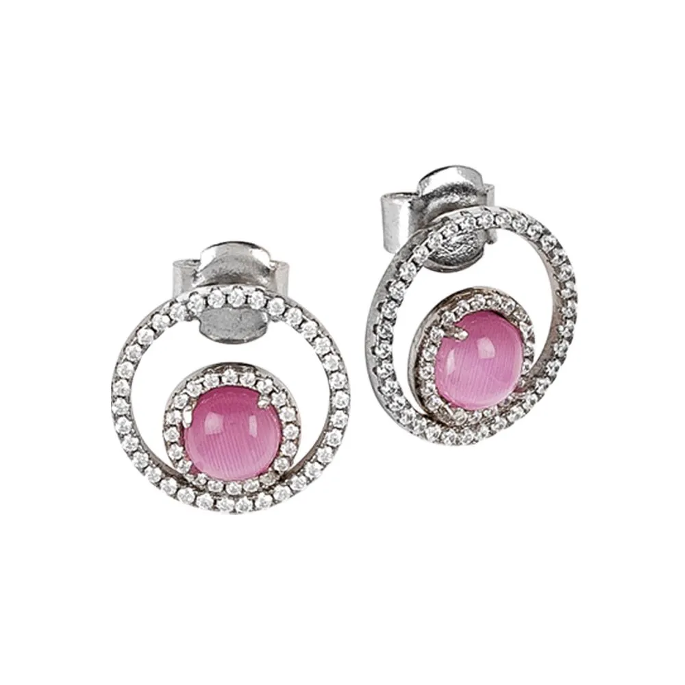 Orecchini con zirconi e cabochon interno fucsia gatteggiante