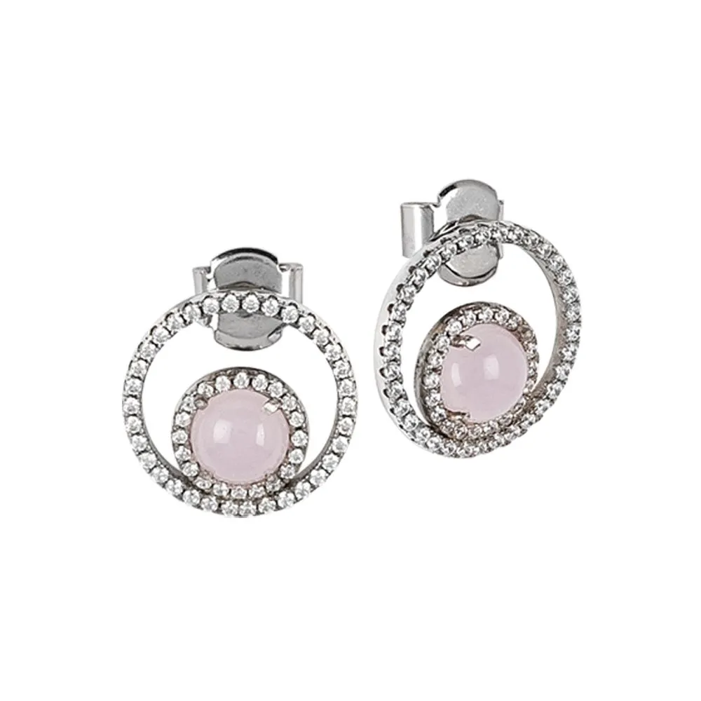 Orecchini con zirconi e cabochon interno rosa chiaro