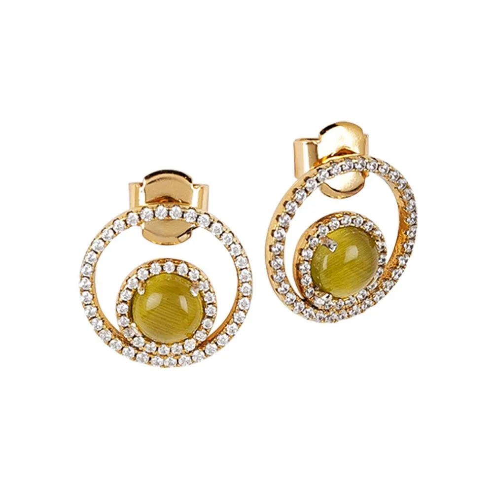 Orecchini con zirconi e cabochon interno verde olivina gatteggiante