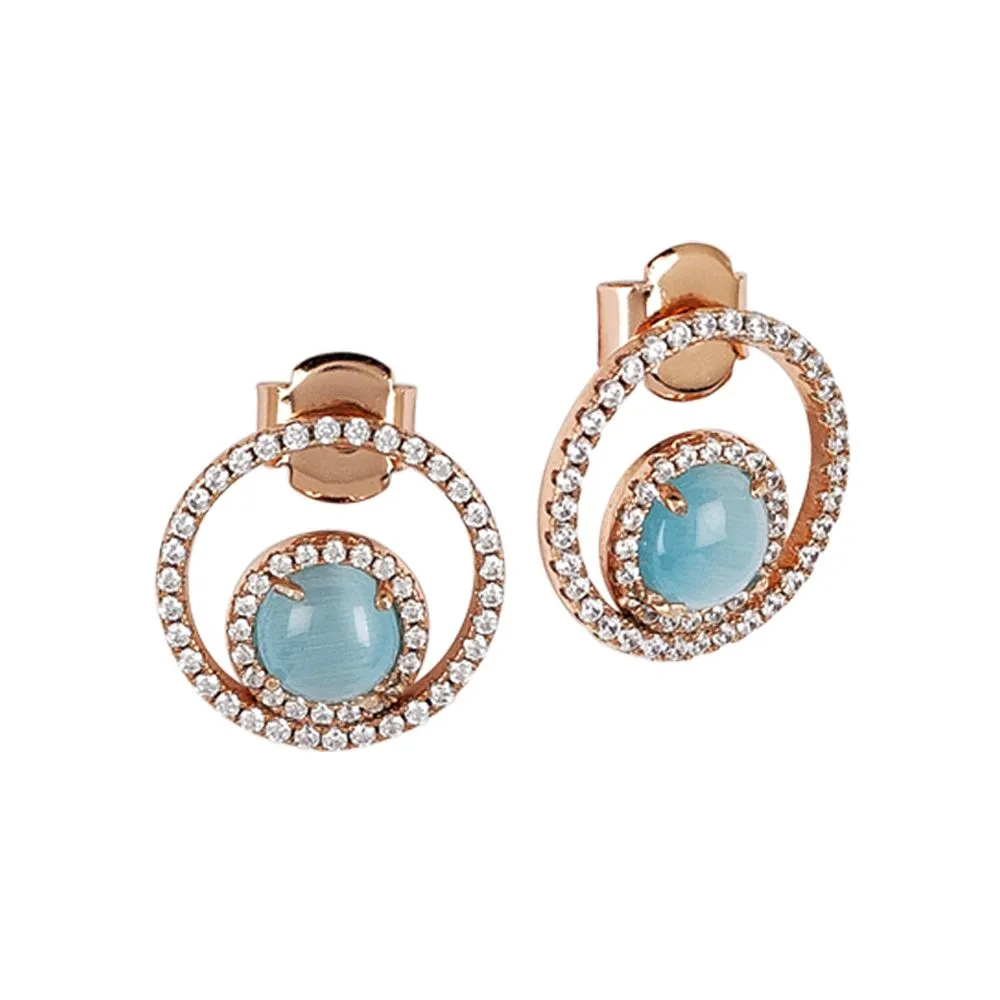 Orecchini con zirconi e cabochon interno celeste gatteggiante