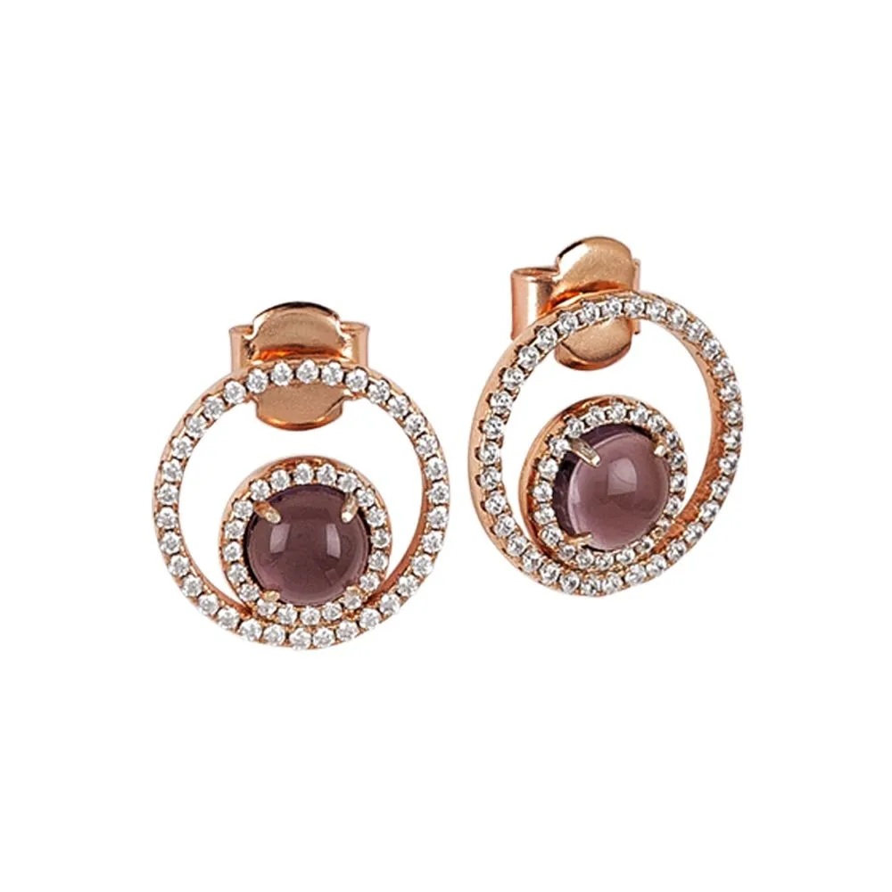 Orecchini con zirconi e cabochon interno color ametista gatteggiante