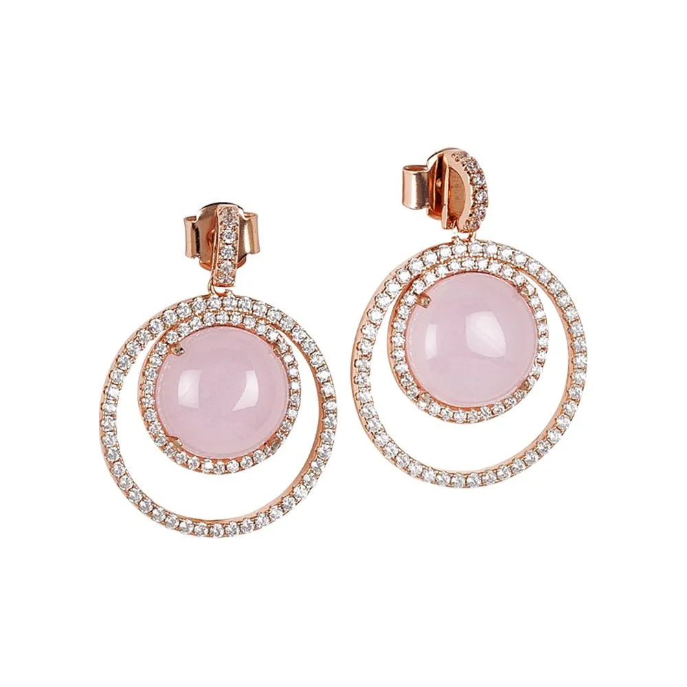 Orecchini con cerchio di zirconi e cabochon rosa chiaro