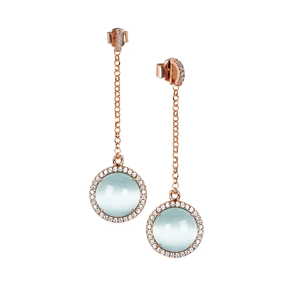 Orecchini con pendente di zirconi e cabochon celeste gatteggiante