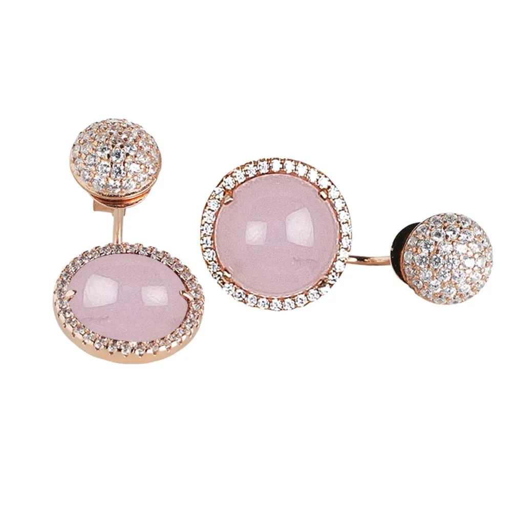 Orecchini reversibili con zirconi e cabochon rosa chiaro