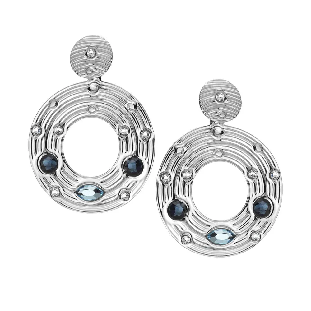 Orecchini con pendente circolare e Swarovski blu