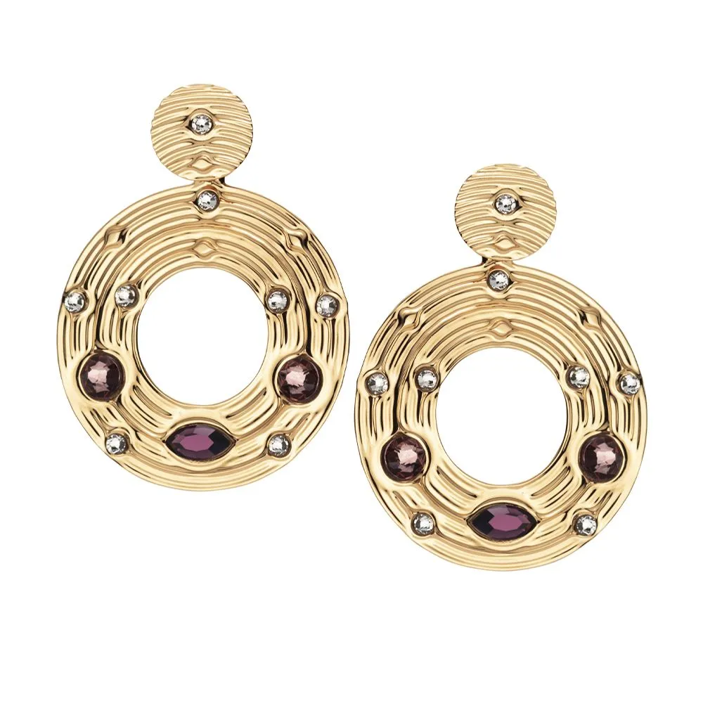 Orecchini con pendente circolare e Swarovski rosa