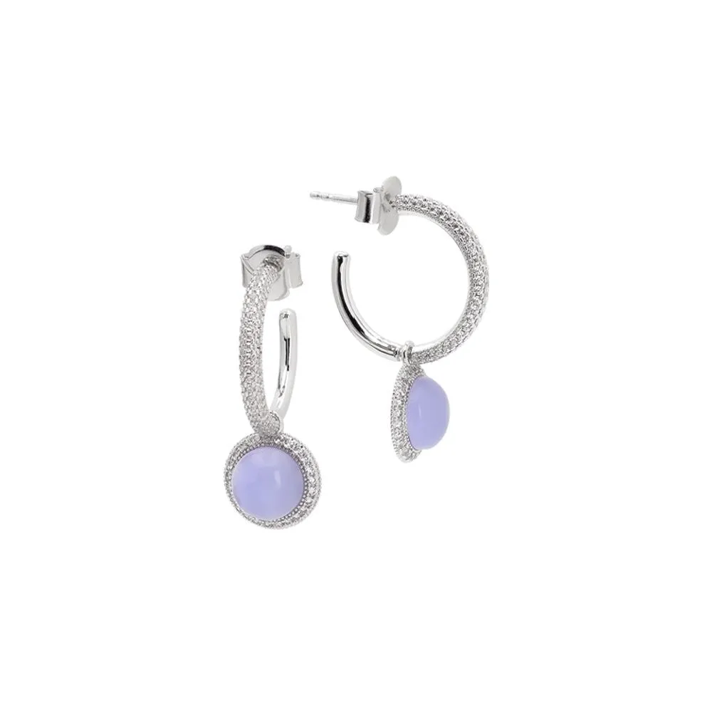 Orecchini a cerchio con zirconi e cabochon lavanda