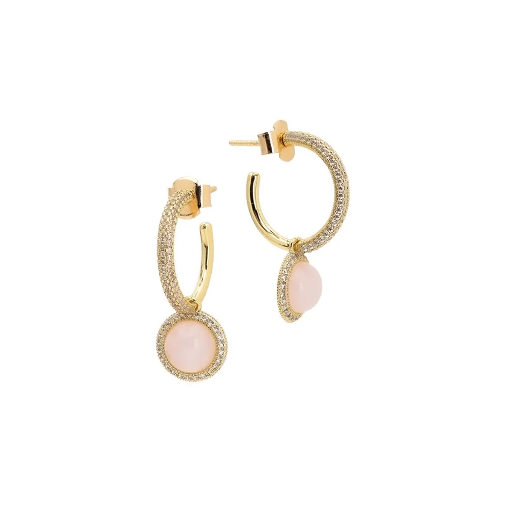 Orecchini a cerchio con zirconi e cabochon rosa chiaro