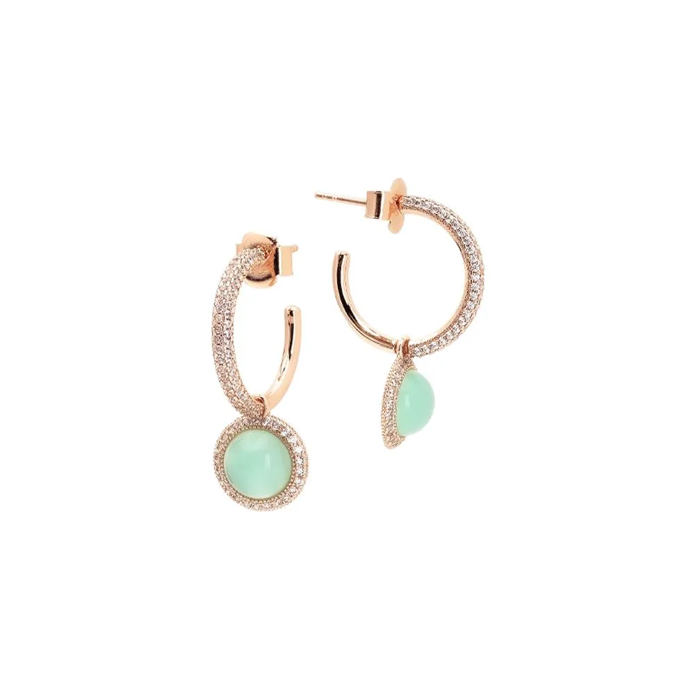 Orecchini a cerchio con zirconi e cabochon verde acqua