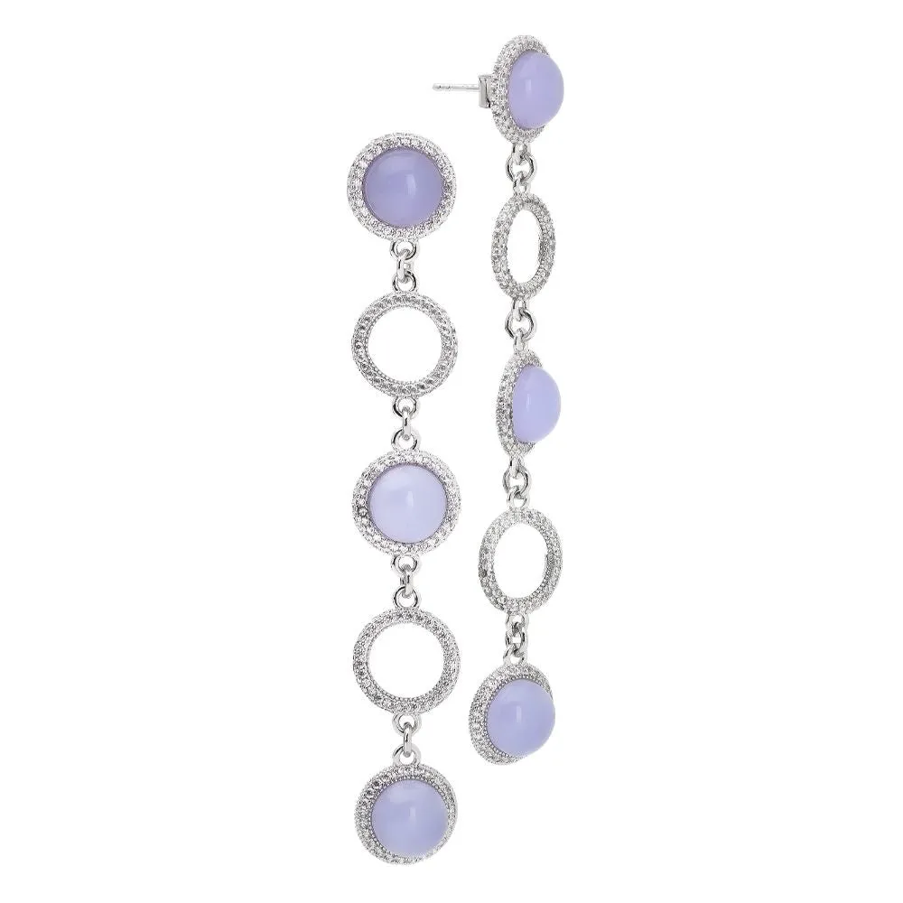 Orecchini con pendente di cabochon lavanda alternati a zirconi