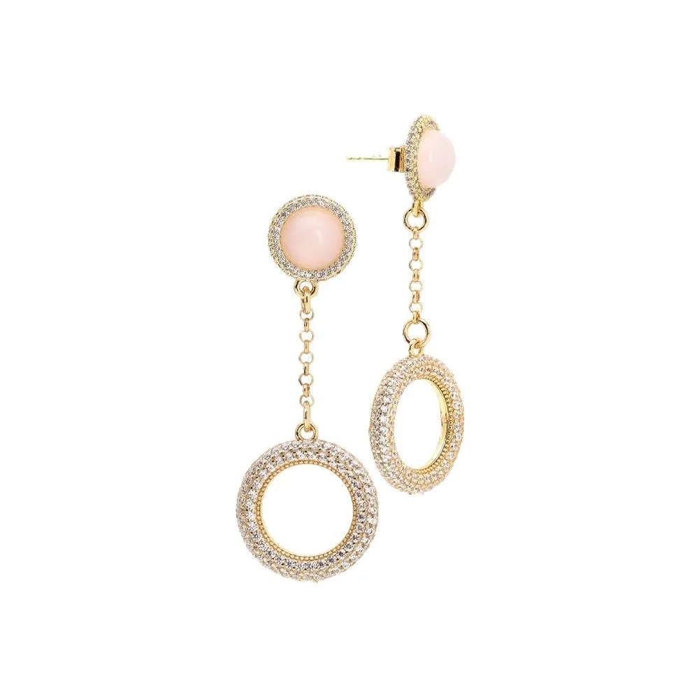 Orecchini con cabochon rosa chiaro e pendente di zirconi