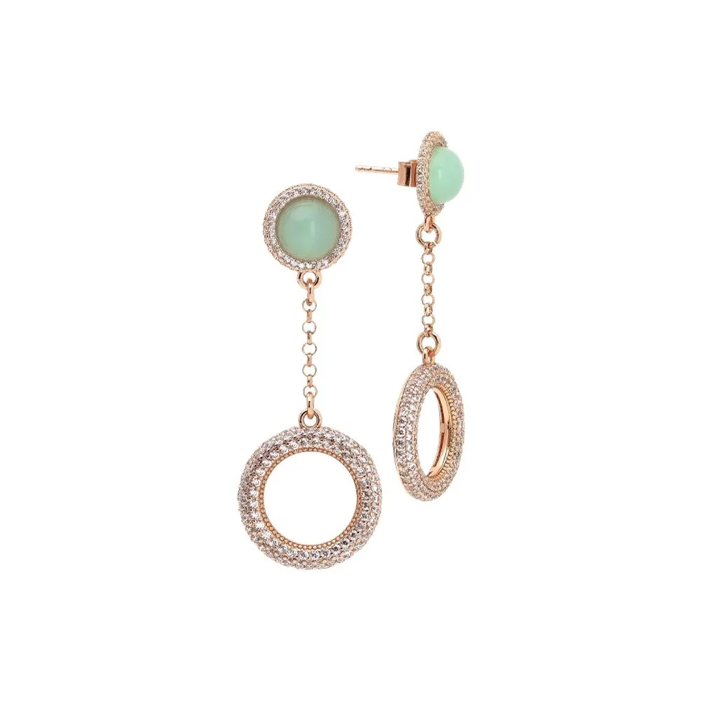 Orecchini con cabochon verde acqua e pendente di zirconi