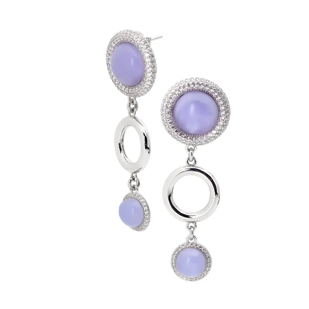 Orecchini dal pendente di cristalli lavanda e cerchio liscio