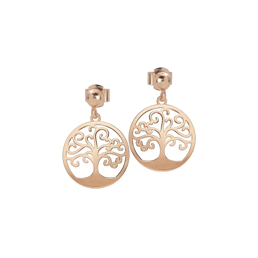 Orecchini rosati con albero della vita pendente