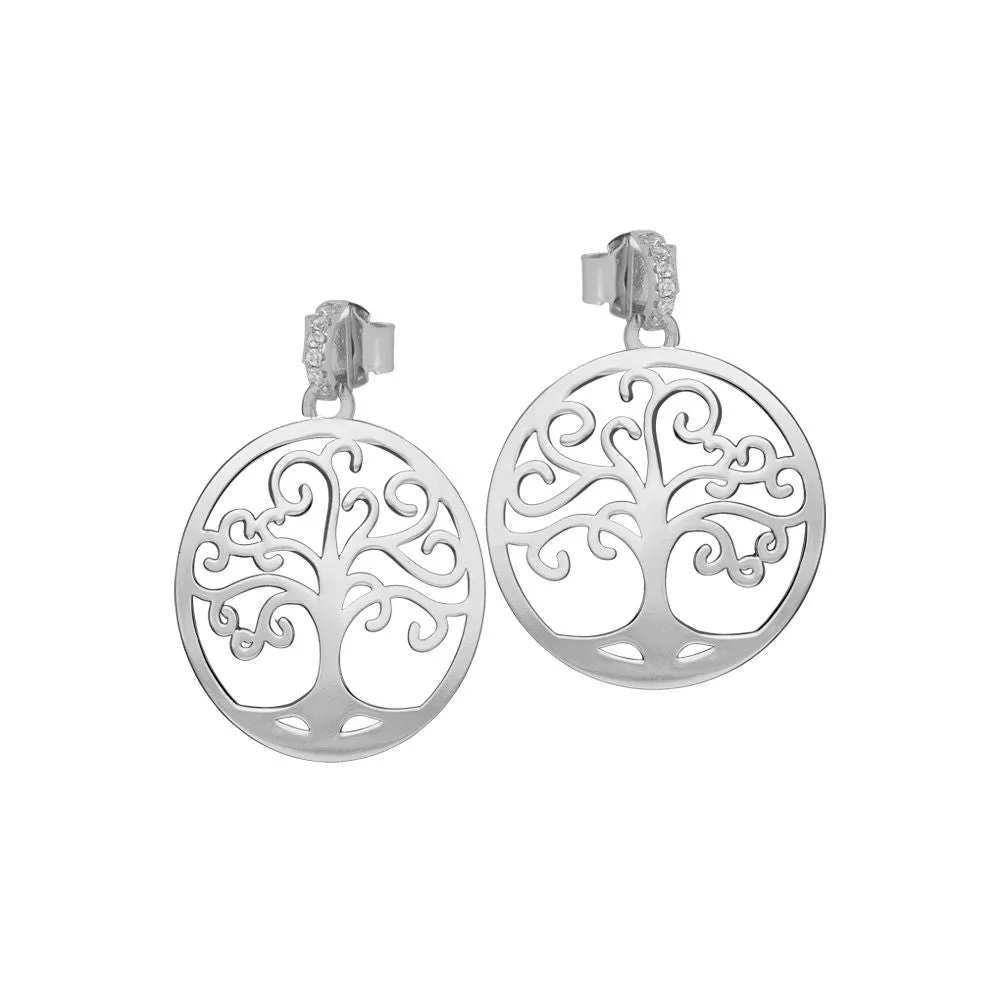 Orecchini rodiati con albero della vita e zirconi