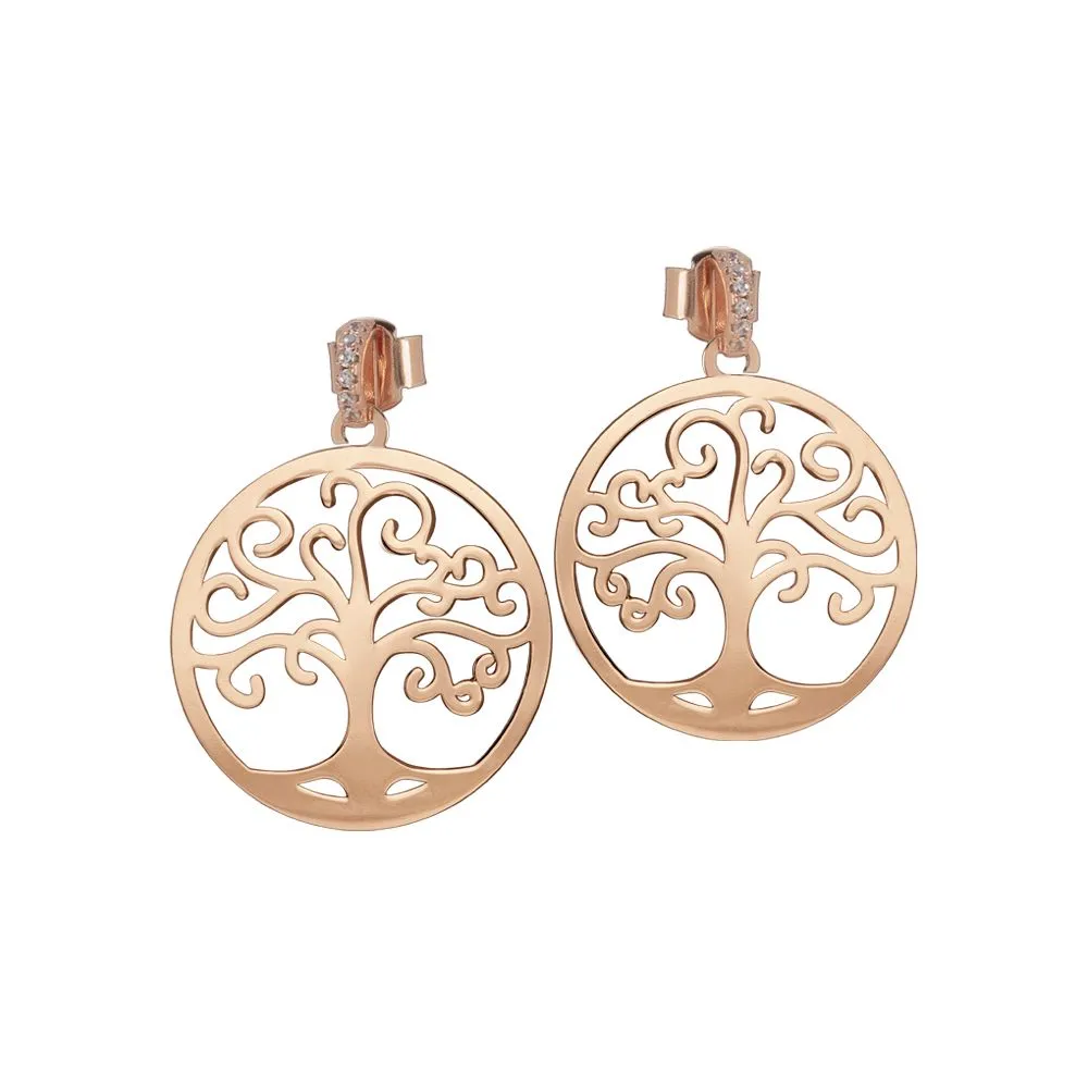 Orecchini placcati oro rosa con albero della vita e zirconi