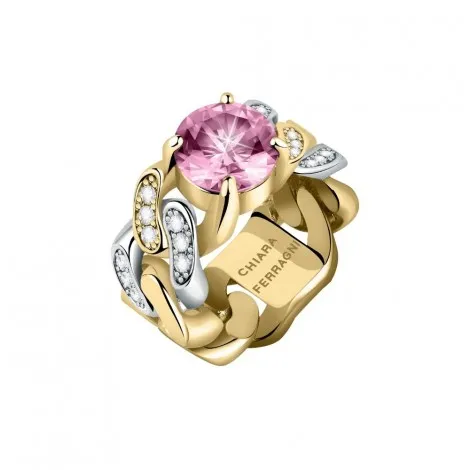 Anello Chiara Ferragni Donna Chain Zirconi Placcato Oro Giallo 18 Kt Pink J19AUW28012