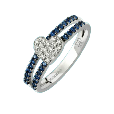 Anello Donna Davite & Delucchi Oro Bianco cuore Diamanti e Zaffiri AA031283ZF
