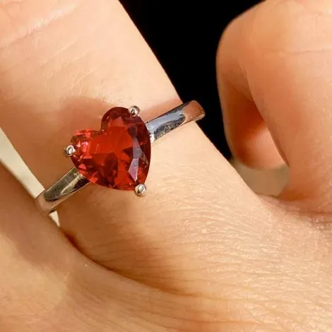 Anello Donna Raggi Cuore Brillante Rosso Argento 925