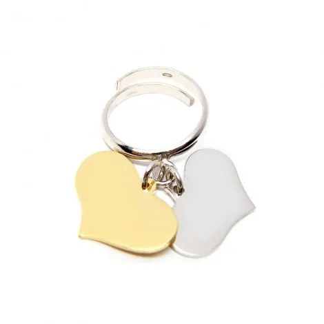 Anello Donna Raggi Due Cuori Pendenti Argento Dorato