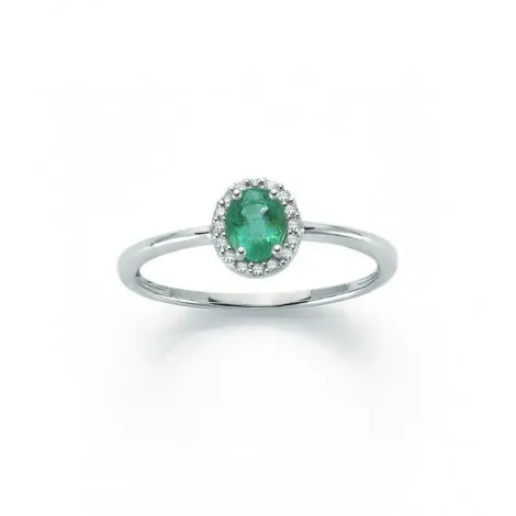 Anello Donna Raggi Oro Bianco 9kt Smeraldo 0,25ct Diamante 0,05 G SI