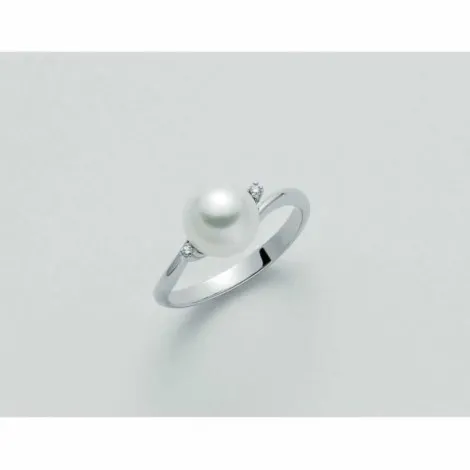 Anello Miluna Oro Bianco Perla 7,5mm Diamanti 0,04ct PLI1641