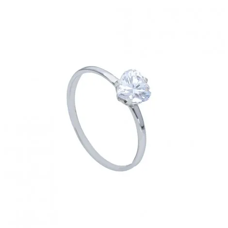 Anello Cuore Oro Bianco 9kt Zircone Bianco