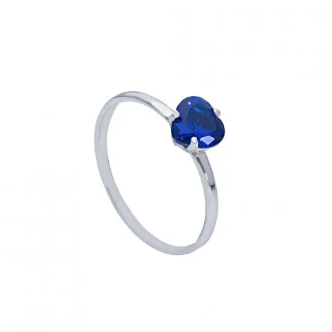 Anello Cuore Oro Bianco 9kt Zircone Blu